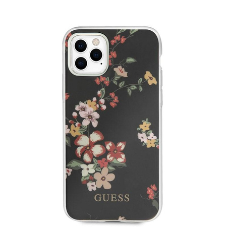 Guess Flower Shiny Collection N4 - Coque pour iPhone 11 Pro Max (Noir)