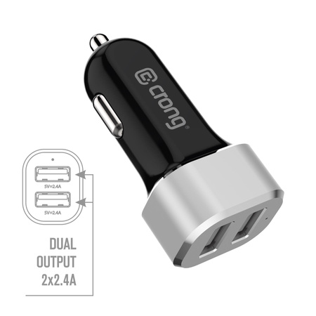 Crong Power Car Charger 24W - 2xUSB 2,4A nabíječka do auta (hliník)