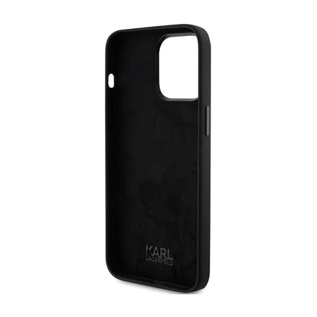 Karl Lagerfeld szilikon Choupette fém kitűző - iPhone 15 Pro tok (fekete)