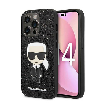 Karl Lagerfeld Glitter Flakes Ikonik - Coque pour iPhone 14 Pro Max (noir)