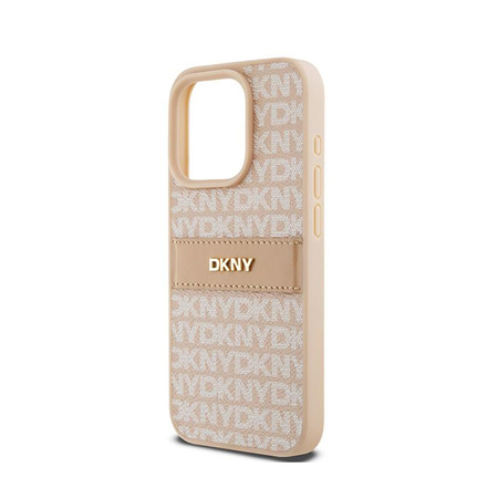 DKNY Leather Mono Stripe & Metal Logo - Coque pour iPhone 15 Pro (rose)