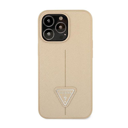 Guess Saffiano háromszög logós tok - iPhone 14 Pro tok (bézs)