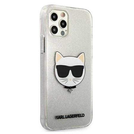 Karl Lagerfeld Choupette Head Glitter - pouzdro pro iPhone 12 Pro Max (stříbrné)