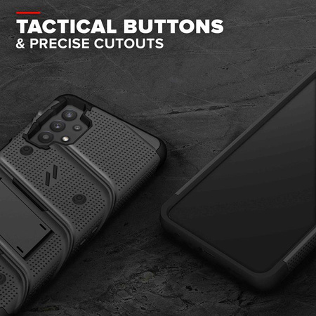 ZIZO BOLT Series - Pancéřované pouzdro pro Samsung Galaxy A32 5G s 9H sklem na displej + držák se stojánkem (černé)