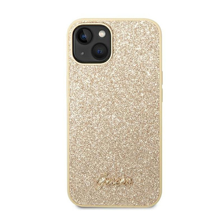 Guess Glitter Flakes fém logós tok - iPhone 14 Plus (arany)