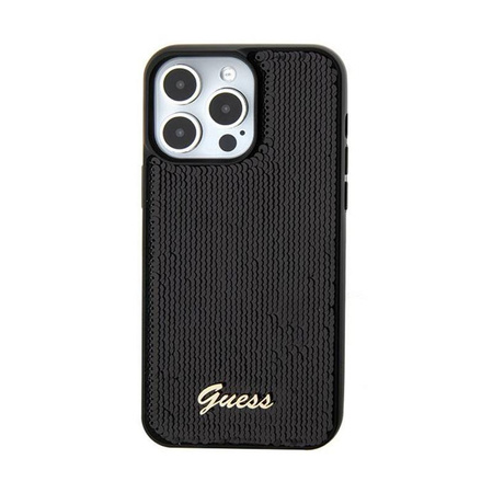 Guess Sequin Script Metal - Coque iPhone 15 (noir)