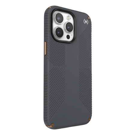 Speck Presidio2 Grip - Coque iPhone 15 Pro Max (Gris anthracite / Bronze froid / Blanc)