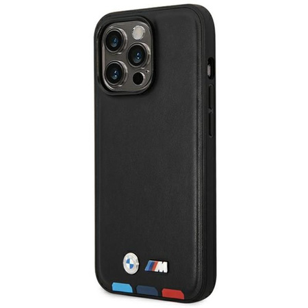 BMW Leather Hot Stamp Tricolor - Étui pour iPhone 14 Pro (Noir)