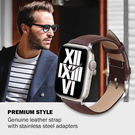 Crong Noble Band - Természetes bőrszíj Apple Watch 44/45/46/49 mm-es órához (Espresso)