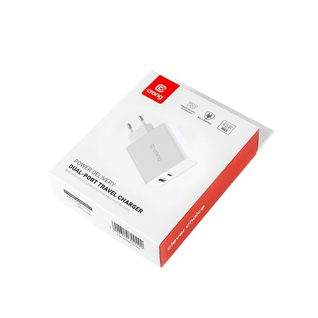 Crong kétportos utazási töltő - USB-A + USB-C Power Delivery 45W hálózati töltő (fehér)
