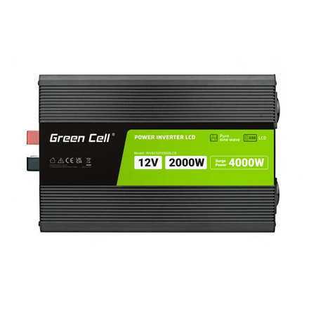 Green Cell - PowerInverter voltage converter with LCD display 12V to 230V 2000W/4000W Pure sine wave