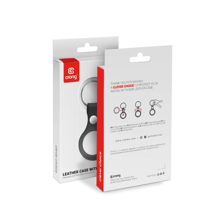 Crong Ledertasche mit Schlüsselring - Leder-Schlüsselanhänger-Schutzhülle für Apple AirTag (schwarz)