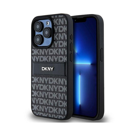 DKNY Leather Mono Stripe & Metal Logo - Coque pour iPhone 15 Pro (noir)