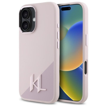 Karl Lagerfeld szilikon árnyék fém kezdőbetűs MagSafe - iPhone 16 tok (rózsaszín)