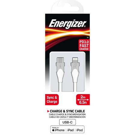 Energizer Classic - Připojovací kabel USB-C k Lightning s certifikací MFi 2 m (bílý)