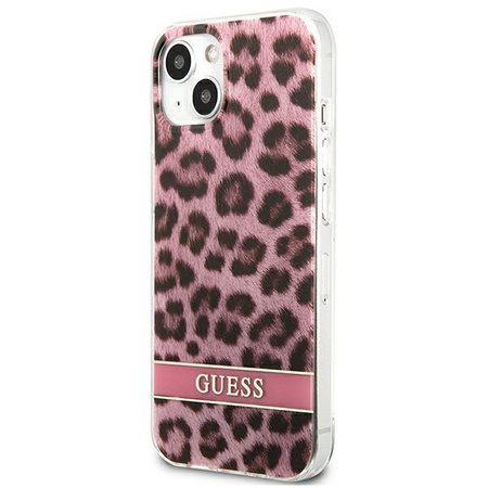 Guess Leopard Electro Stripe - pouzdro pro iPhone 13 mini (růžové)