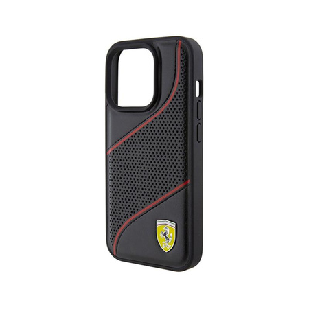 Ferrari Perforated Waves Metal Logo - Etui iPhone 15 Pro (czarny)