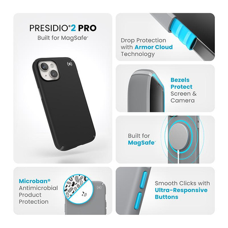 Speck Presidio2 Pro Magsafe - iPhone 15 Case (Black / Slate Grey / White)