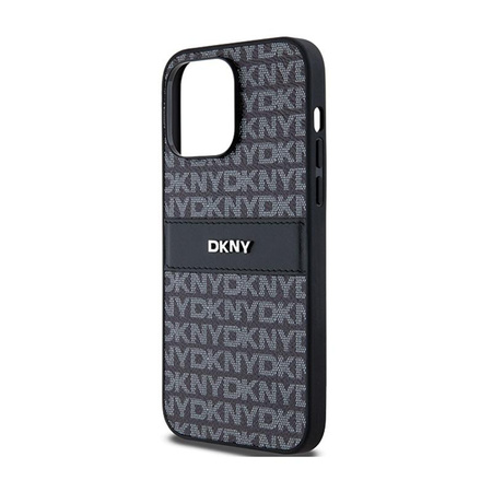 DKNY Leather Mono Stripe & Metal Logo - Coque pour iPhone 14 Pro Max (noir)