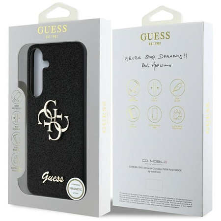 Guess Fixed Glitter Big 4G Metal Logo - pouzdro pro Samsung Galaxy S25+ (černé)