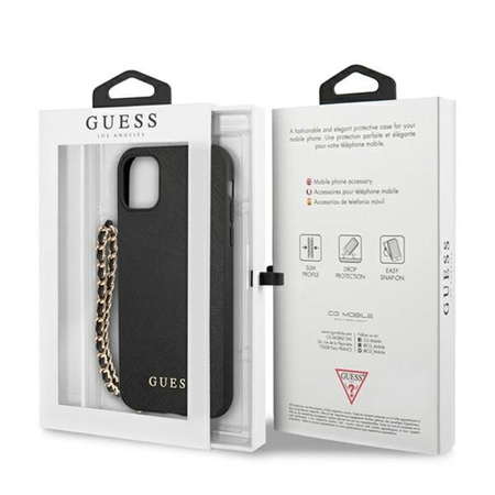 Guess Saffiano Chain - pouzdro pro iPhone 11 (černé)