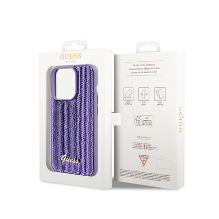 Guess Sequin Script Metal - Coque iPhone 15 Pro (violet)