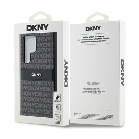 DKNY bőr mono csíkos és fém logóval - Samsung Galaxy S24 Ultra tok (fekete)