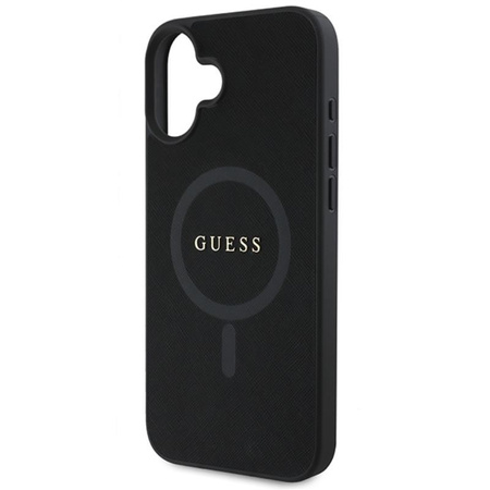 Guess Saffiano Classic Logo MagSafe - Étui pour iPhone 16 Plus (noir)
