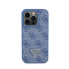 Guess Leather 4G Triangle Strass - pouzdro pro iPhone 15 Pro (modré)