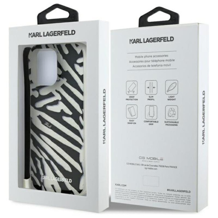 Karl Lagerfeld IML Zebra Pattern & Cord - pouzdro pro iPhone 16 Pro (černé)