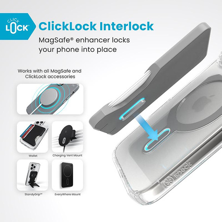 Speck Presidio Perfect-Clear ClickLock & MagSafe - Pouzdro iPhone 16 Pro (Clear / Chrome Finish / Serene Silver)