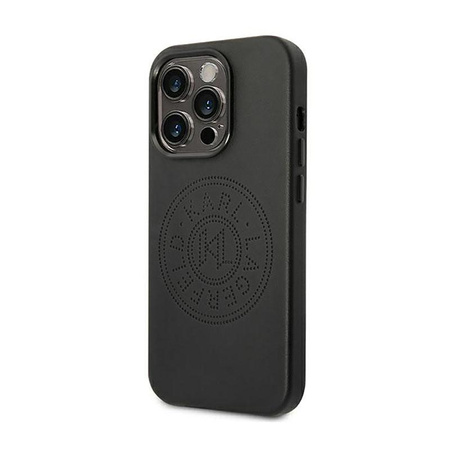 Kožené perforované pouzdro s logem Karl Lagerfeld - pouzdro pro iPhone 14 Pro Max (černé)