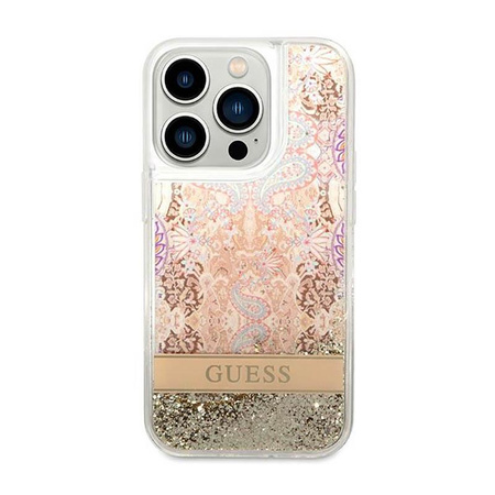 Guess Liquid Glitter Paisley - iPhone 14 Pro Tasche (Gold)