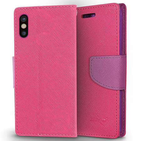 Zizo Flap Wallet Pouch - iPhone X tok kártyazsebekkel + állvány (rózsaszín/lila)