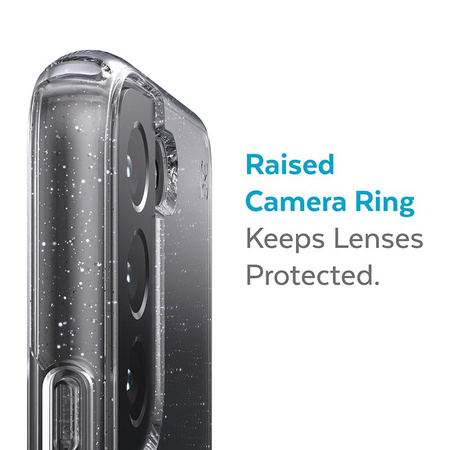 Speck Presidio Perfect-Clear with Glitter - Samsung Galaxy S22+ Case with MICROBAN Antimicrobial Coating (Clear/Platinum Glitter)