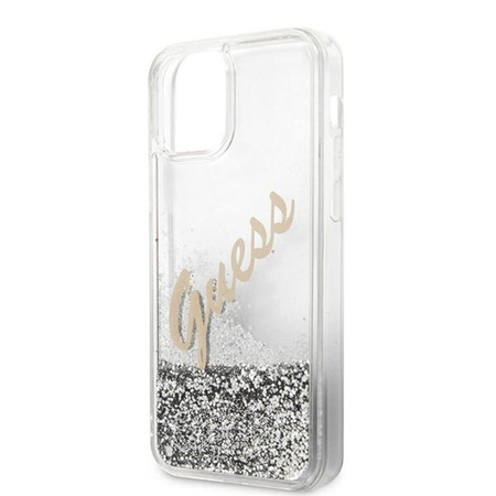 Guess Glitter Vintage Script - Coque iPhone 12 / iPhone 12 Pro (argent)