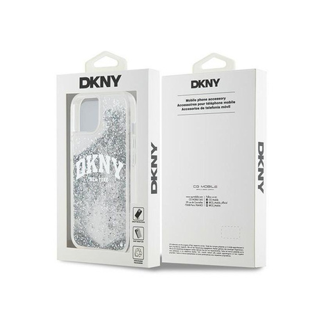 DKNY Liquid Glitter Big Logo - pouzdro pro iPhone 15 / 14 / 13 (bílé)