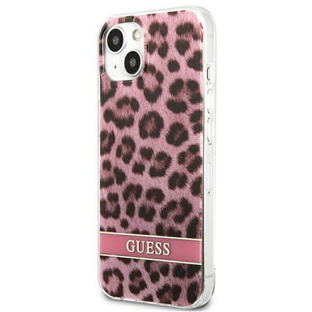 Guess Leopard Electro Stripe - pouzdro pro iPhone 13 (růžové)