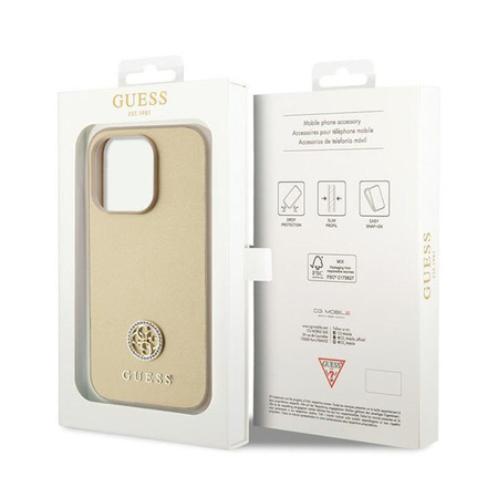 Guess 4G Strass Metal Logo - pouzdro pro iPhone 15 Pro (zlaté)