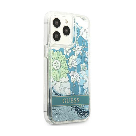 Guess Liquid Glitter Flower - Schutzhülle für iPhone 13 Pro Max (Blau/grün)