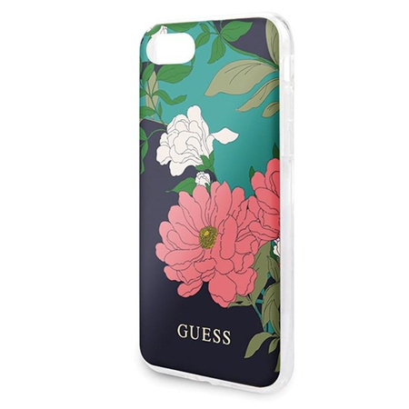 Guess Flower Shiny Collection N1 - Coque iPhone SE 2020 / 8 / 7 (Noir)
