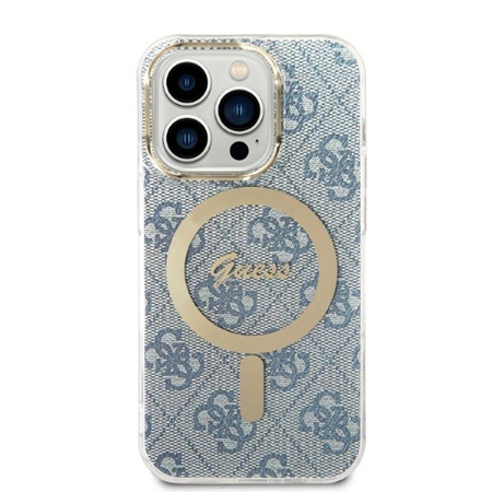 Guess Bundle Pack MagSafe 4G - pouzdro MagSafe pro iPhone 14 Pro Max + sada nabíječky (modrá/zlatá)