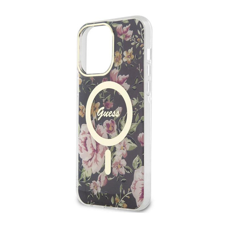 Guess Flower MagSafe - Coque pour iPhone 14 Pro Max (Noir)