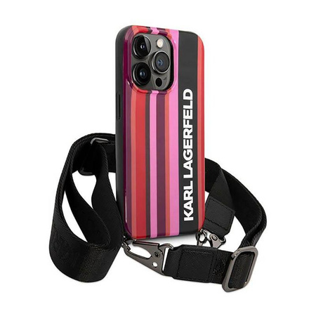 Karl Lagerfeld Color Stripes Strap - pouzdro pro iPhone 14 Pro Max (růžové)