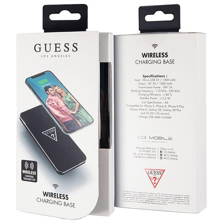 Guess Wireless Charging Base - Uniwersalna bezprzewodowa ładowarka indukcyjna, 5 W, 1 A (czarny)