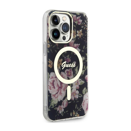 Guess Flower MagSafe - Etui iPhone 14 Pro Max (Czarny)