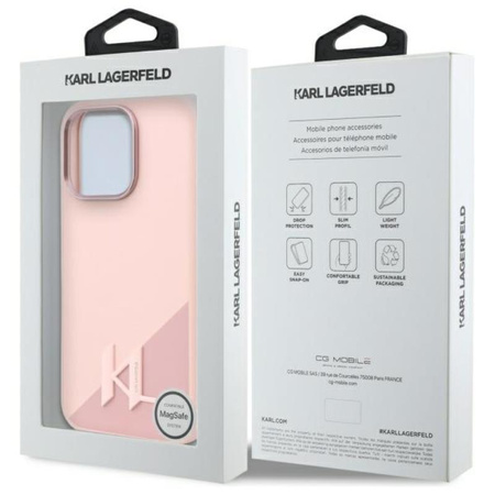 Karl Lagerfeld Silikon Schatten Metall Initial MagSafe - iPhone 16 Pro Fall (rosa)