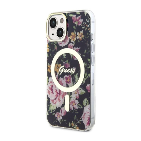 Guess Flower MagSafe - pouzdro pro iPhone 14 (černé)