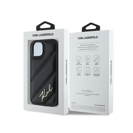 Karl Lagerfeld Diagonal Quilted Script - Etui iPhone 15 / 14 / 13 (noir)