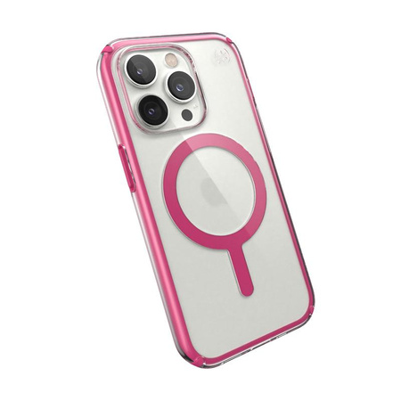 Speck Presidio Perfect-Clear mit Impact Geometry + MagSafe - iPhone 14 Pro Hülle mit MICROBAN Beschichtung (Klar / Digital Pink)